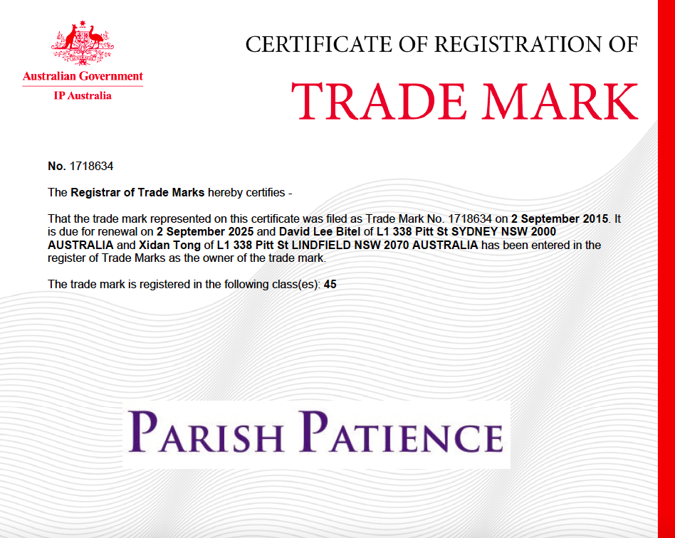 Parish Patience trade mark1